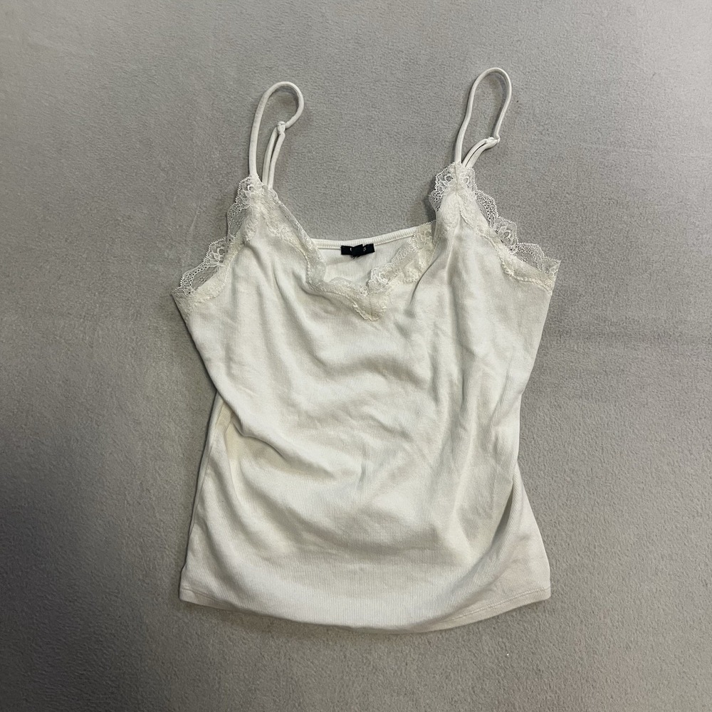 Vintage Express Tricot Ribbed Camisole Tank Top Size Large Fitted White 90s Y2K